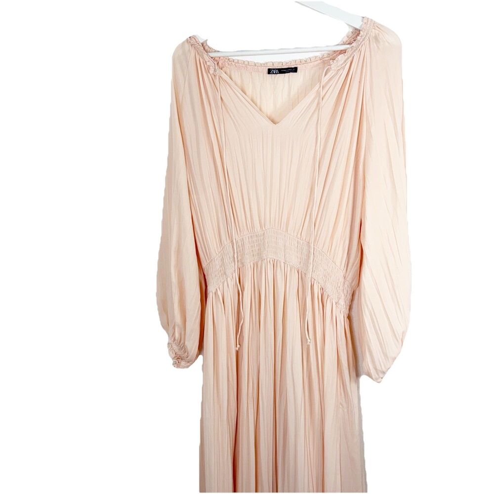 ZARA XXL Peach Maxi Pleated Voluminious Dress With Matching Slip - Picture 4 of 12
